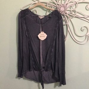 Women’s long sleeve lace detail tie front blouse